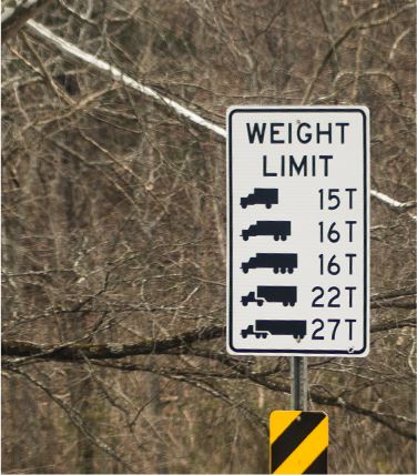 Street sign stating the weight limit for that road